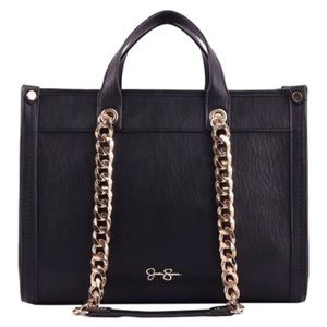 Jessica Simpson Large Black leather Shoulder Handbag with Gold Chains